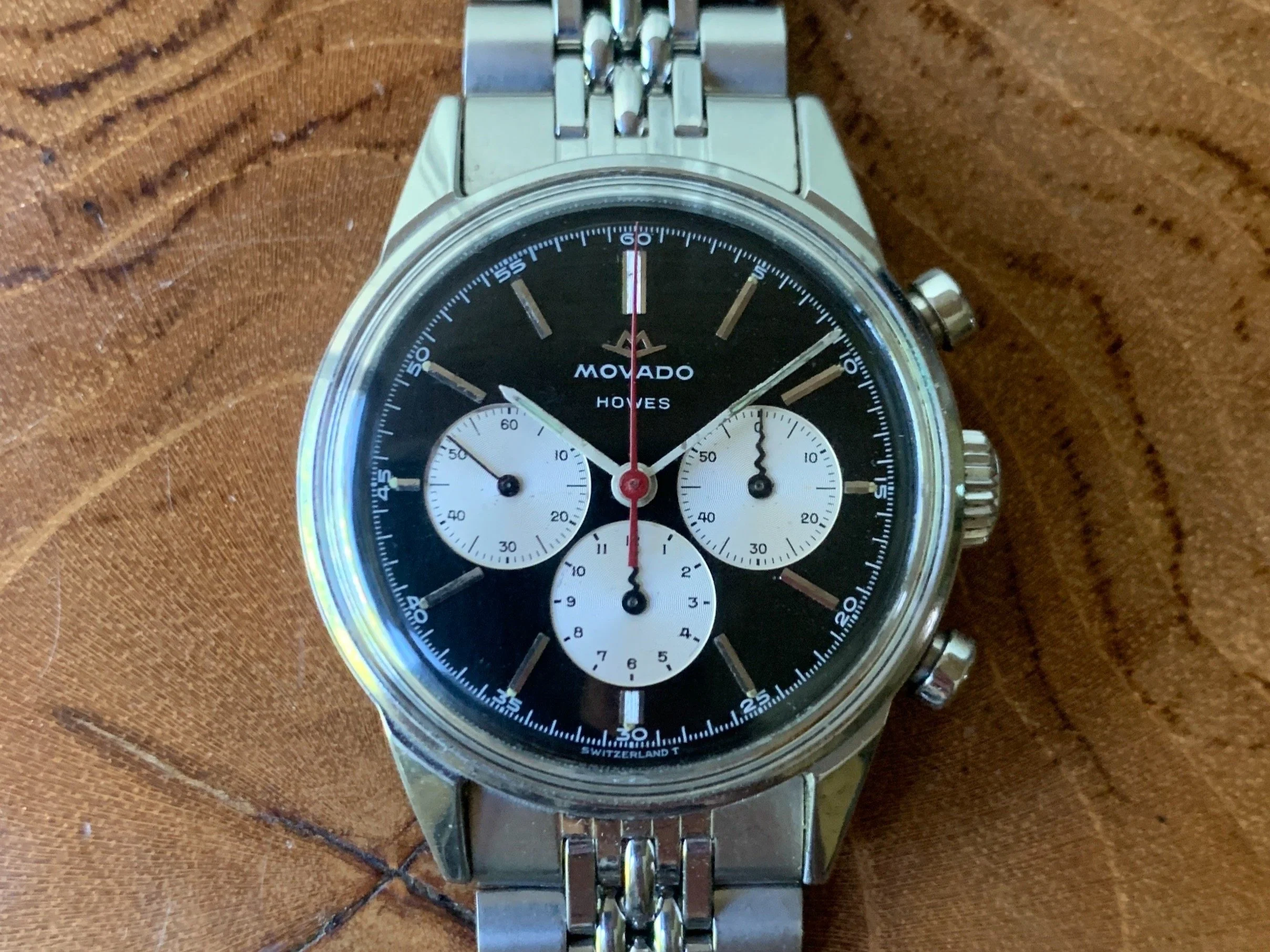 1960's Movado M95 Reverse Panda Chronograph — Shiny Happy Objects